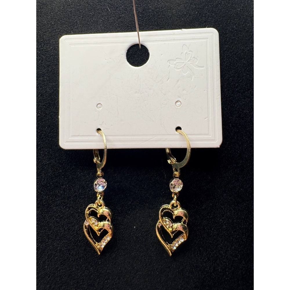 Gold‎ with Black Trim and Rhinestones Earrings - Fashion Jewelry
